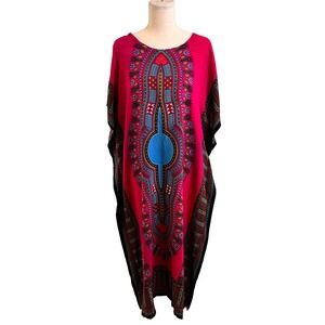 Vintage Dashiki African Kaftan OS Colorful Print Bohemian Maxi Hippie Beach